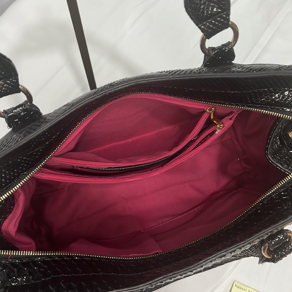 RARE! Michael Kors Limited Edition Blk Leather Tote Reptile Embossed Patent Lthr - Picture 11 of 13